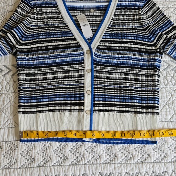 White House Black Market Stripped Cropped Cardigan Sweater Size M NWT - Picture 3 of 6